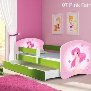 Dječji krevet ACMA s motivom, bočna zelena + ladica 180x80 cm 07 Pink Fairy