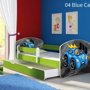 Dječji krevet ACMA s motivom, bočna zelena + ladica 180x80 cm 04 Blue Car