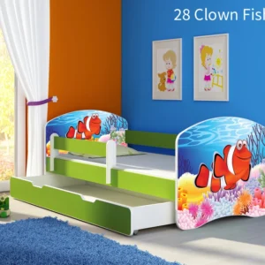 Dječji krevet ACMA s motivom, bočna zelena + ladica 160x80 cm 28 Clown Fish