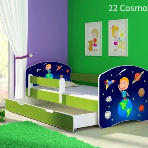 Dječji krevet ACMA s motivom, bočna zelena + ladica 160x80 cm 22 Cosmos