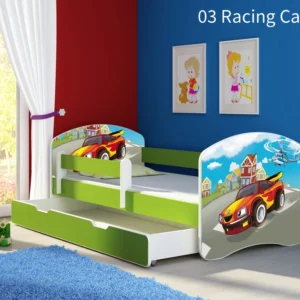 Dječji krevet ACMA s motivom, bočna zelena + ladica 160x80 cm 03 Racing Car