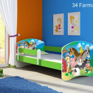 Dječji krevet ACMA s motivom, bočna zelena 180x80 cm 34 Farm