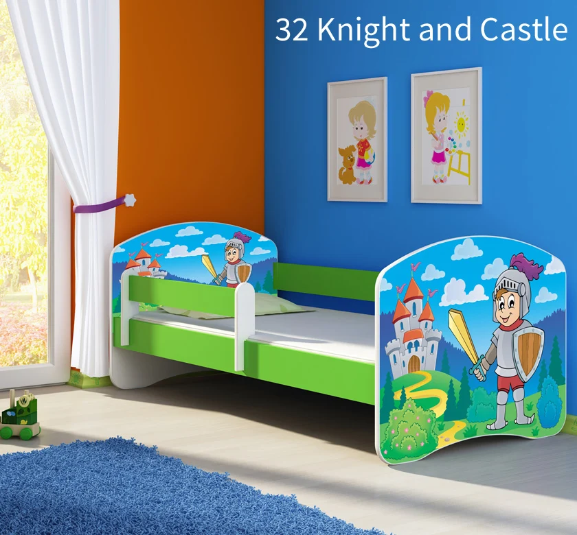 Dječji krevet ACMA s motivom, bočna zelena 180x80 cm 32 Knight