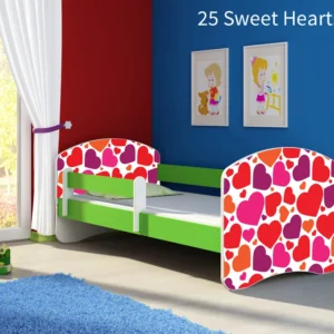 Dječji krevet ACMA s motivom, bočna zelena 180x80 cm 25 Sweet hearts