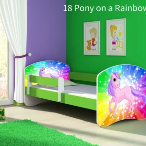 Dječji krevet ACMA s motivom, bočna zelena 180x80 cm 18 Pony on rainbow