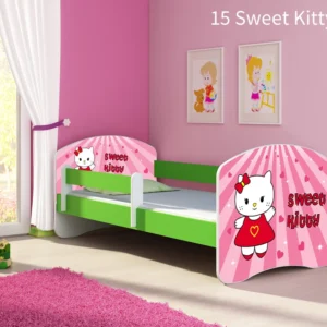 Dječji krevet ACMA s motivom, bočna zelena 180x80 cm 15 Sweet Kitty
