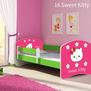 Dječji krevet ACMA s motivom, bočna zelena 180x80 cm 16 Sweet Kitty 2
