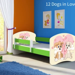 Dječji krevet ACMA s motivom, bočna zelena 180x80 cm 12 Dogs Love