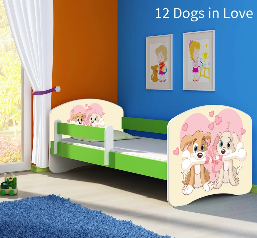 Dječji krevet ACMA s motivom, bočna zelena 180x80 cm 12 Dogs Love