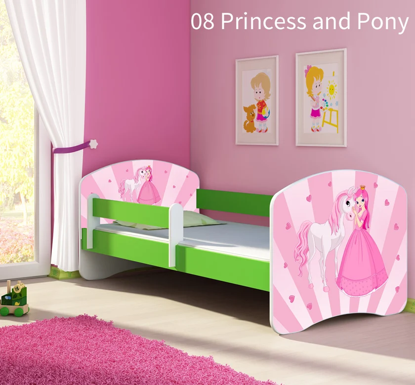 Dječji krevet ACMA s motivom, bočna zelena 180x80 cm 08 Princess Pony