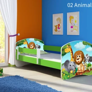 Dječji krevet ACMA s motivom, bočna zelena 180x80 cm 02 Animals