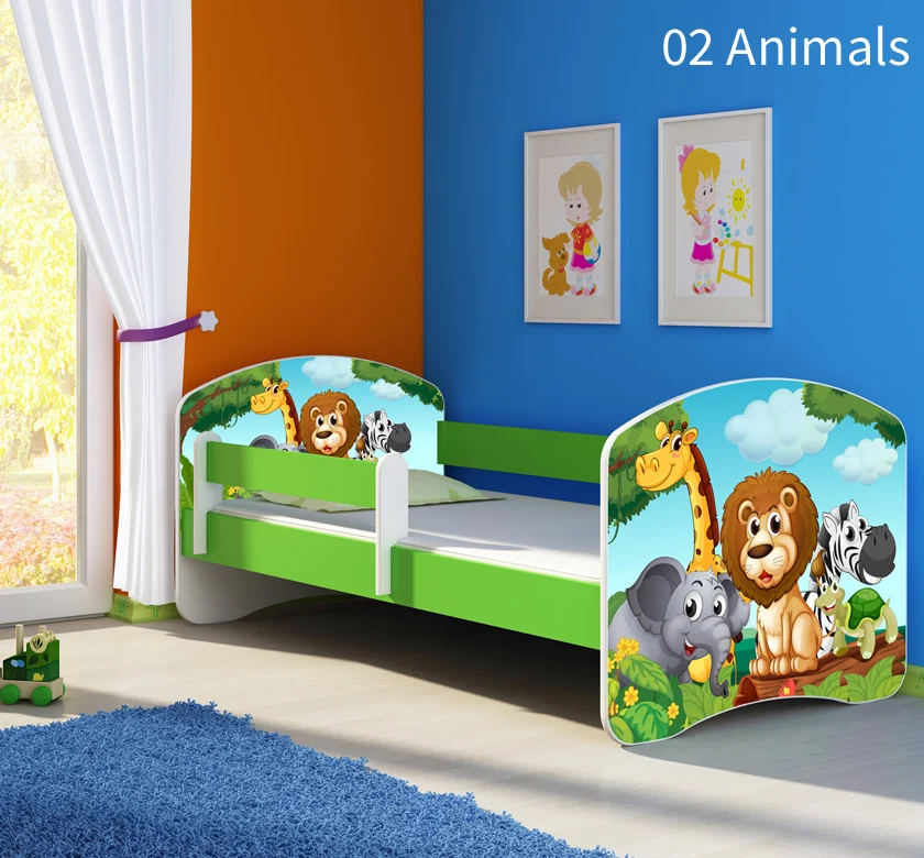 Dječji krevet ACMA s motivom, bočna zelena 180x80 cm 02 Animals