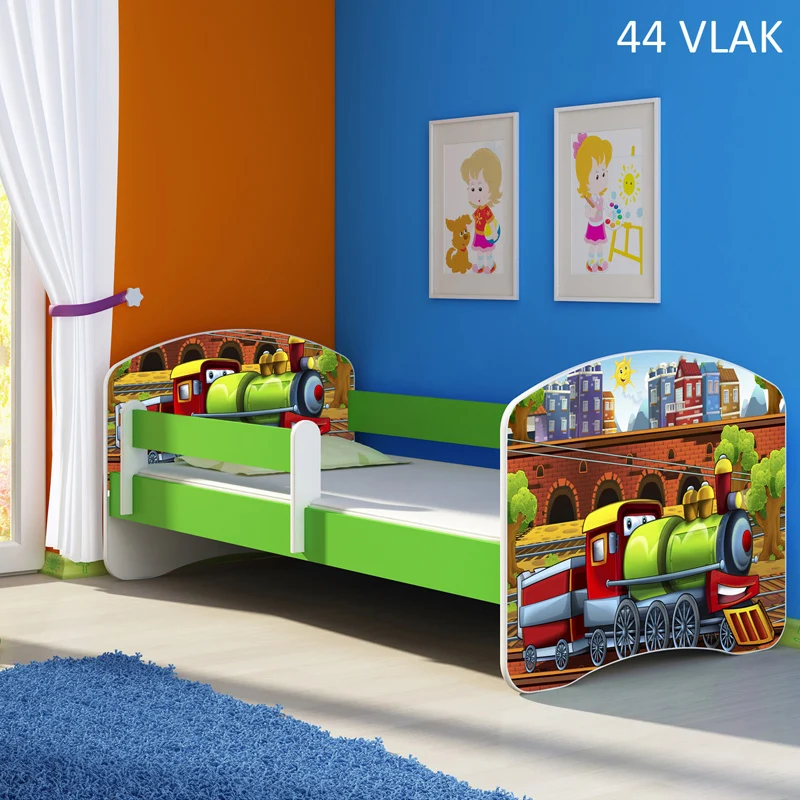Dječji krevet ACMA s motivom, bočna zelena 160x80 cm 44 Vlak