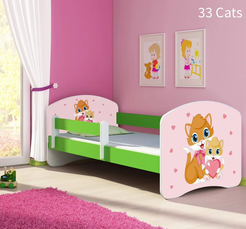 Dječji krevet ACMA s motivom, bočna zelena 160x80 cm 33 Cats
