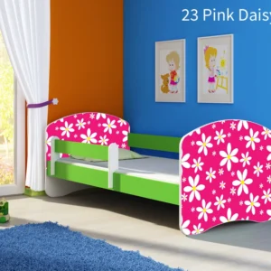 Dječji krevet ACMA s motivom, bočna zelena 160x80 cm 23 Pink Daisy