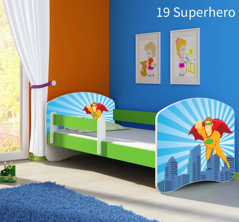 Dječji krevet ACMA s motivom, bočna zelena 160x80 cm 19 Superhero