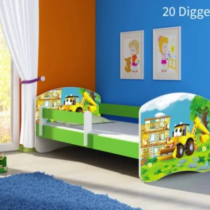 Dječji krevet ACMA s motivom, bočna zelena 160x80 cm 20 Digger