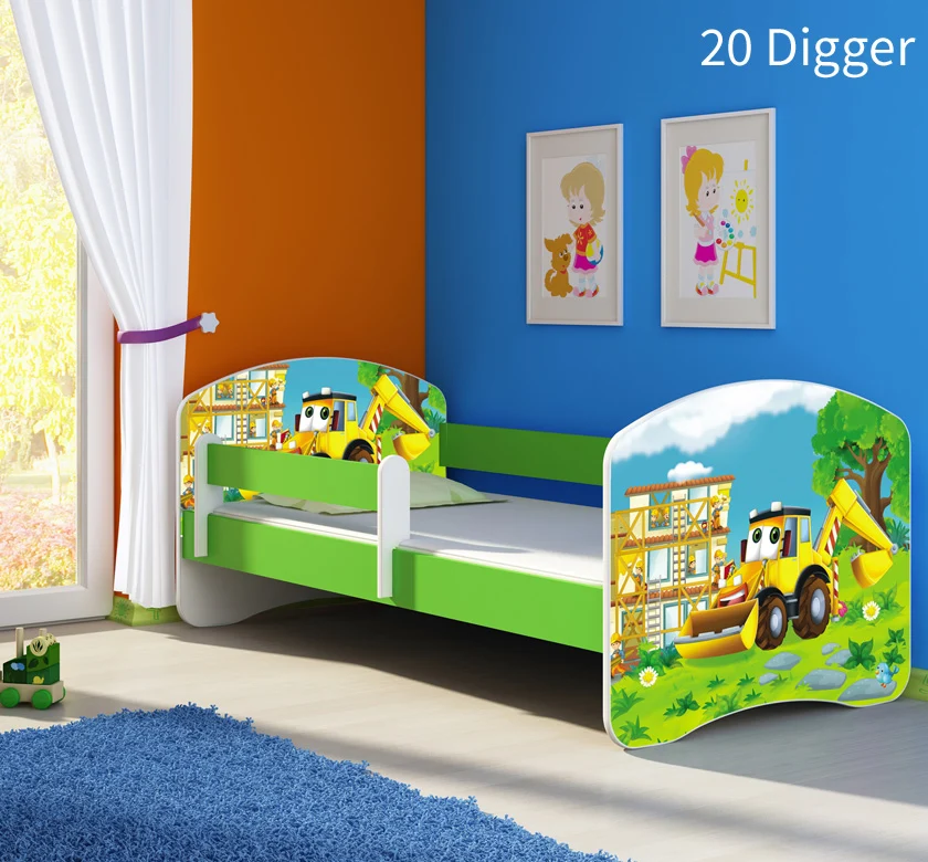 Dječji krevet ACMA s motivom, bočna zelena 160x80 cm 20 Digger