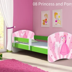 Dječji krevet ACMA s motivom, bočna zelena 160x80 cm 08 Princess Pony
