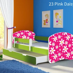 Dječji krevet ACMA s motivom, bočna zelena + ladica 140x70 cm 23 Pink Daisy