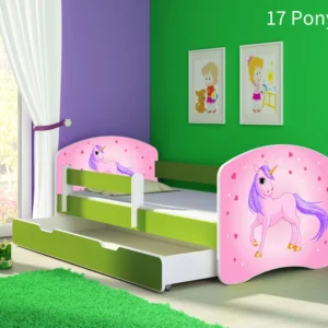 Dječji krevet ACMA s motivom, bočna zelena + ladica 140x70 cm 17 Pony