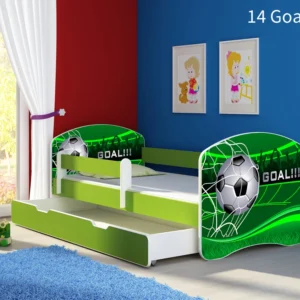 Dječji krevet ACMA s motivom, bočna zelena + ladica 140x70 cm 14 Goal