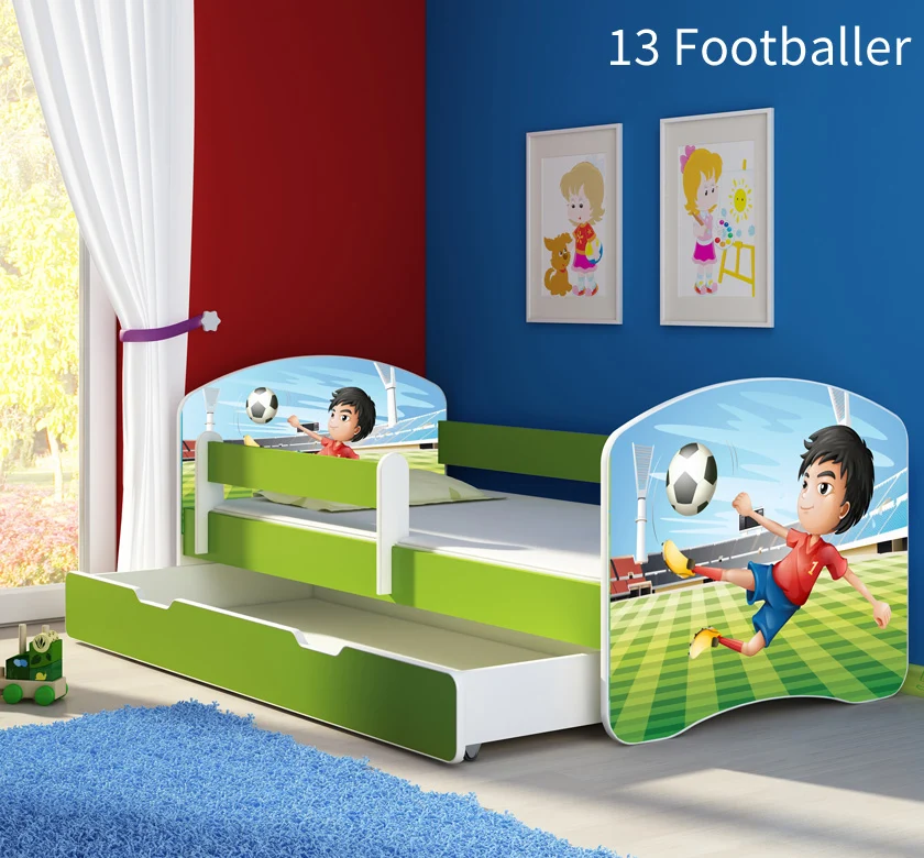 Dječji krevet ACMA s motivom, bočna zelena + ladica 140x70 cm 13 Footballer
