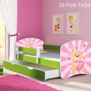 Dječji krevet ACMA s motivom, bočna zelena + ladica 140x70 cm 10 Pink Teddy Bear