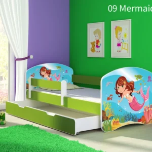 Dječji krevet ACMA s motivom, bočna zelena + ladica 140x70 cm 09 Mermaid