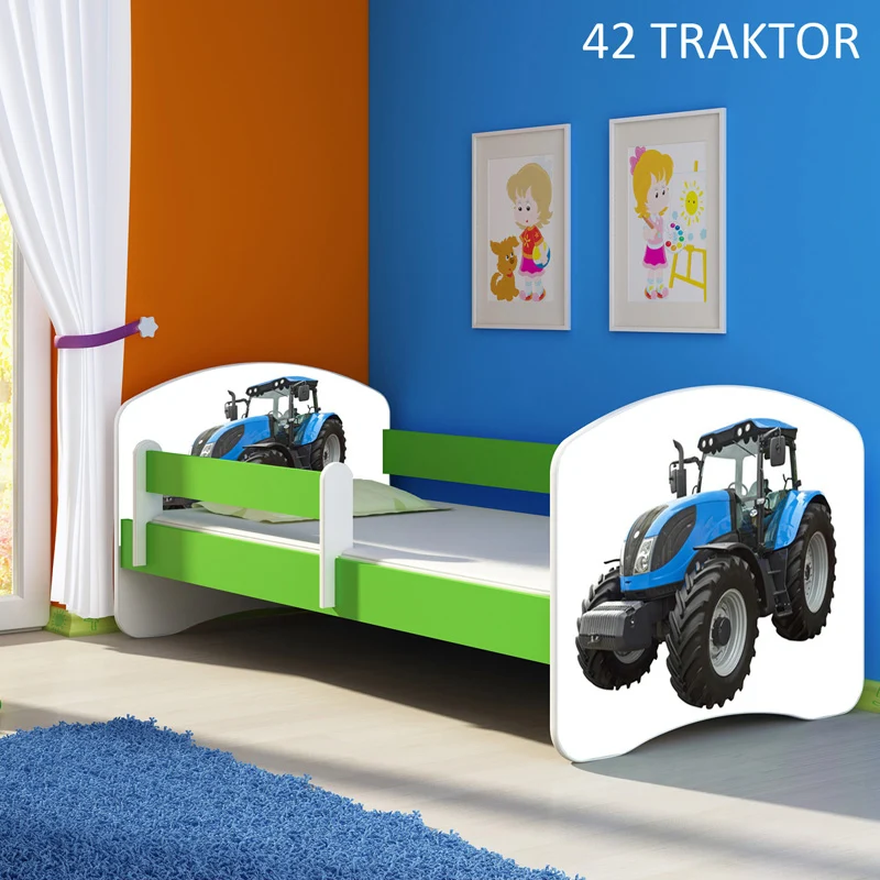 Dječji krevet ACMA s motivom, bočna zelena 140x70 cm 42 Traktor