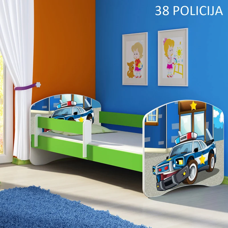 Dječji krevet ACMA s motivom, bočna zelena 140x70 cm 38 Policija