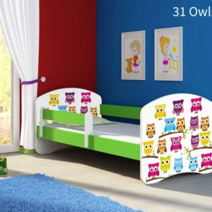 Dječji krevet ACMA s motivom, bočna zelena 140x70 cm 31 Owls