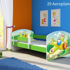 Dječji krevet ACMA s motivom, bočna zelena 140x70 cm 29 Aeroplane