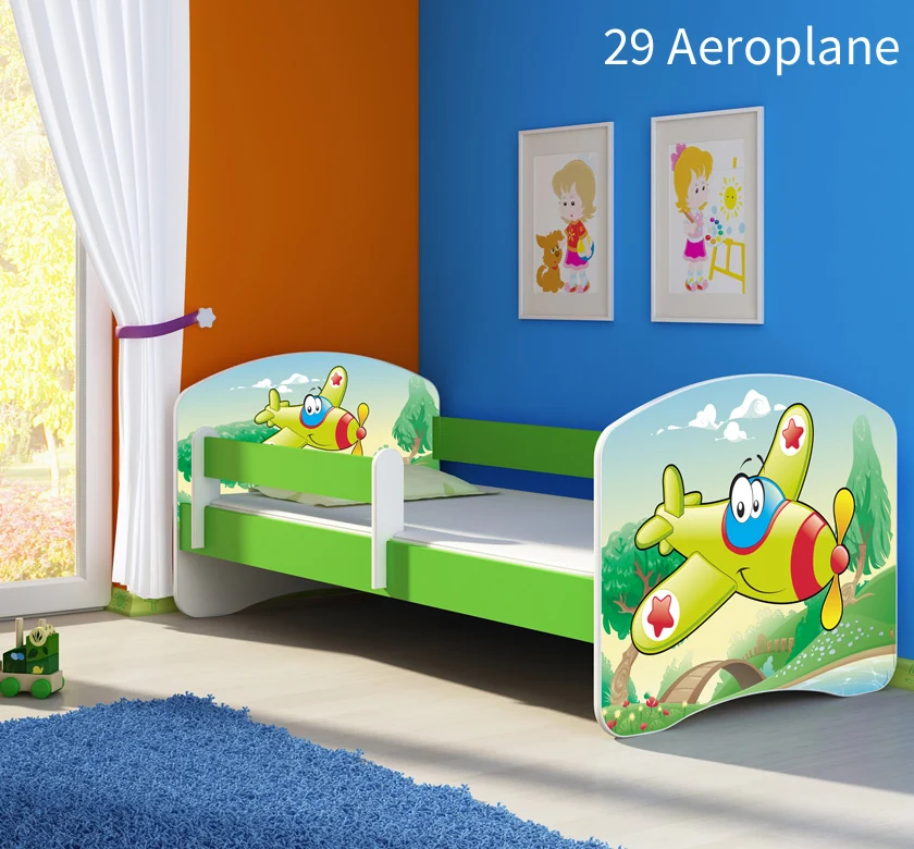 Dječji krevet ACMA s motivom, bočna zelena 140x70 cm 29 Aeroplane