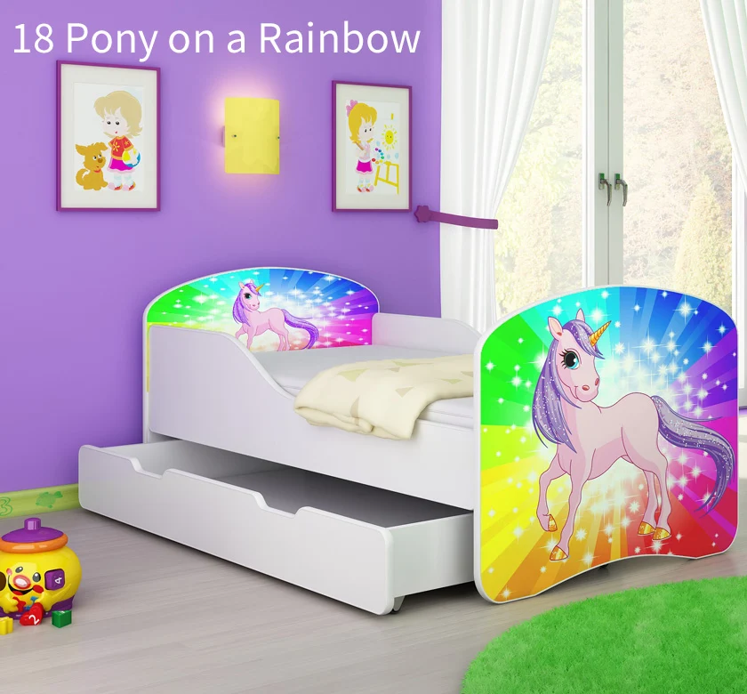 Dječji krevet ACMA s motivom + ladica 140x70 cm 18 Pony on rainbow