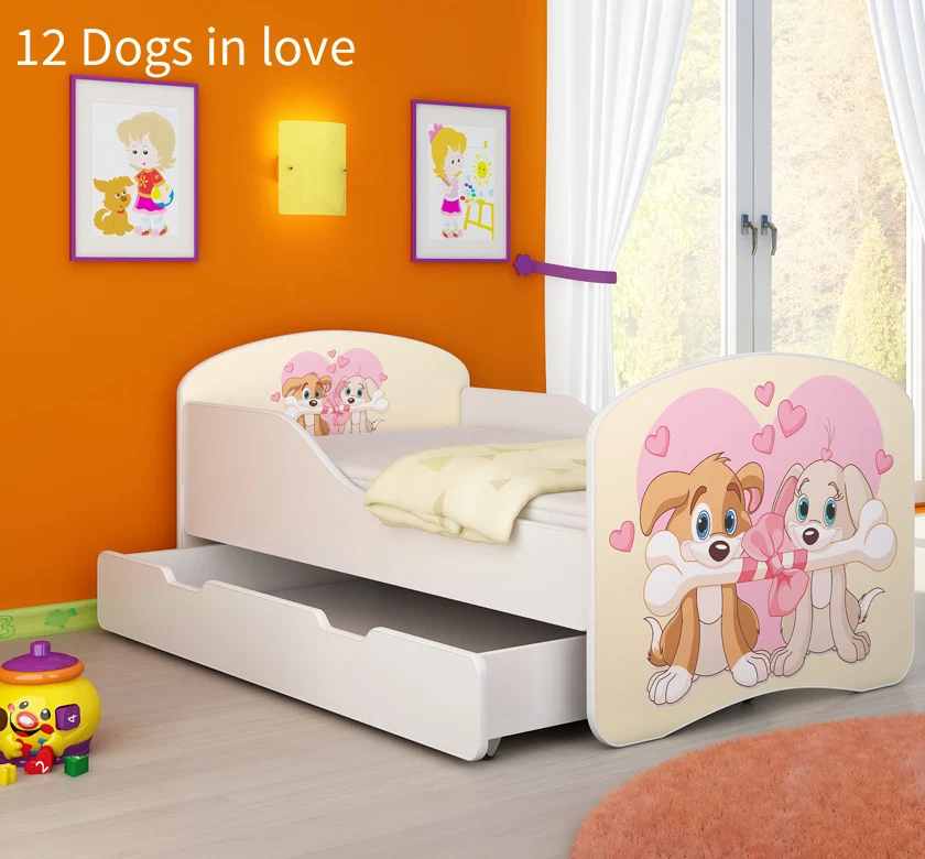 Dječji krevet ACMA s motivom + ladica 140x70 cm 12 Dogs Love