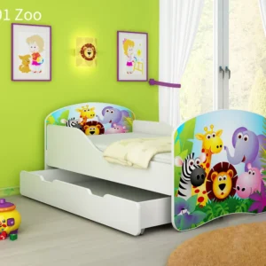 Dječji krevet ACMA s motivom + ladica 140x70 cm 01 Zoo