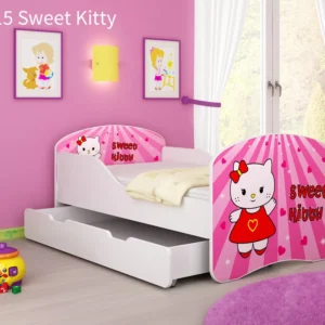 Dječji krevet ACMA s motivom + ladica 160x80 cm 15 Sweet Kitty