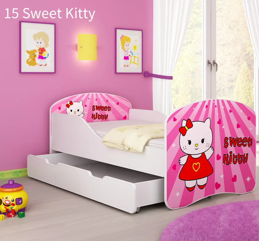 Dječji krevet ACMA s motivom + ladica 160x80 cm 15 Sweet Kitty