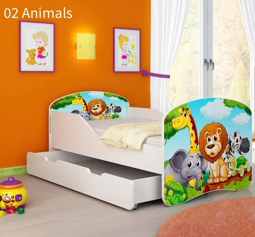 Dječji krevet ACMA s motivom + ladica 160x80 cm 02 Animals