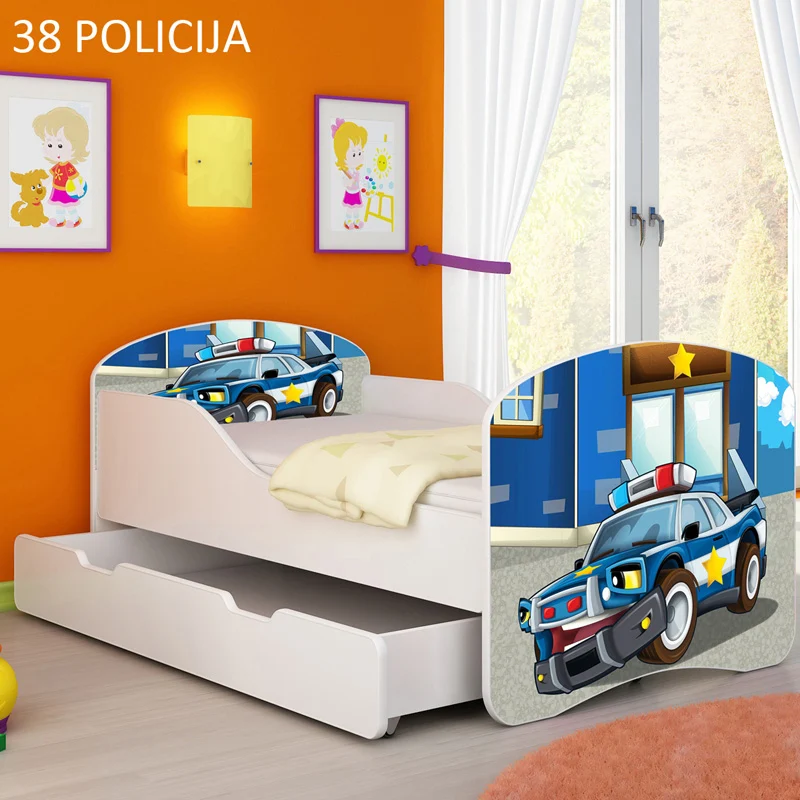 Dječji krevet ACMA s motivom + ladica 180x80 cm 38 Policija