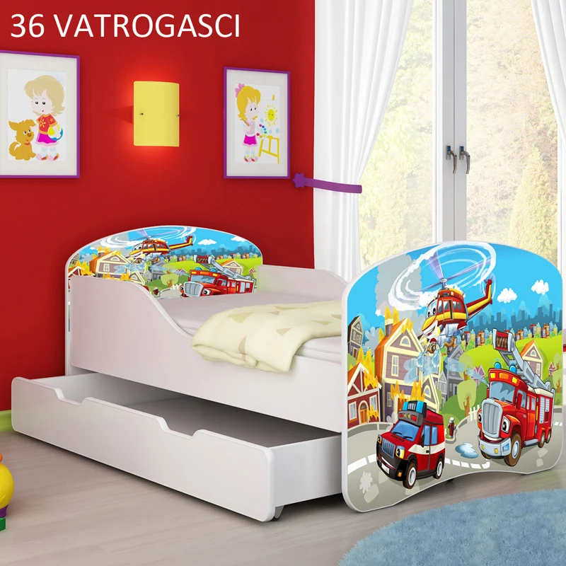 Dječji krevet ACMA s motivom + ladica 180x80 cm 36 Vatrogasci