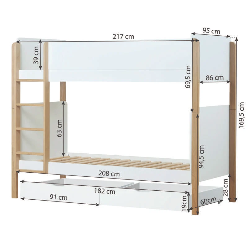 Hoppekids BLEND - 2-u-1 krevet s ladicama - 90x200 cm - Bukva