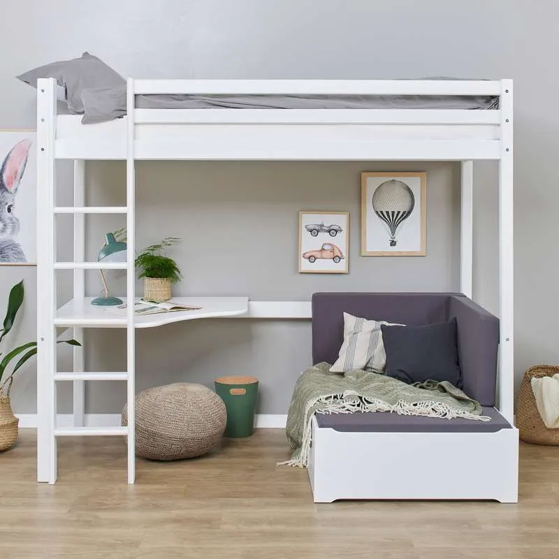 Hoppekids ECO Dream - MEGA Krevet s Lounge Modulom i Stolnom Pločom - 90x200 cm. - Bijela