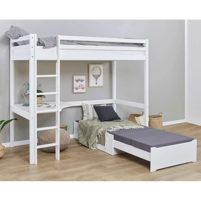Hoppekids ECO Dream - MEGA Krevet s Lounge Modulom i Stolnom Pločom - 90x200 cm. - Bijela