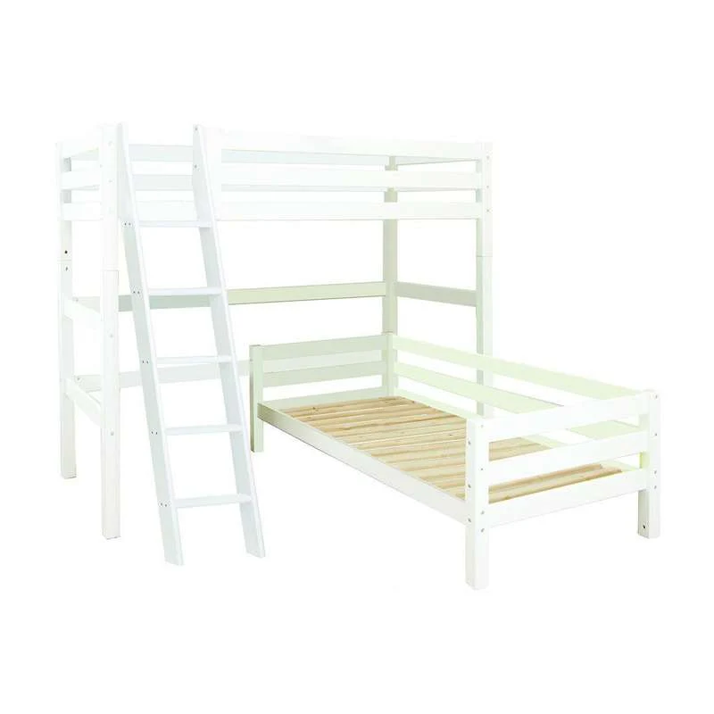 Hoppekids ECO Luxury - Krevet na kat - 90x200 cm. - Kutna kombinacija - Kosi ljestve - Bijela