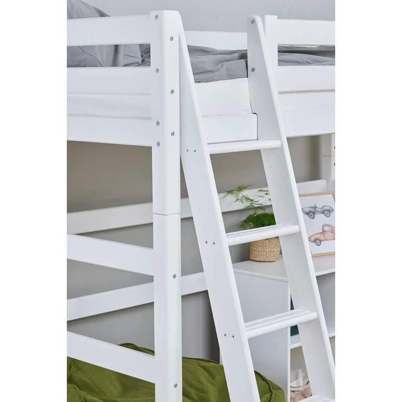 Hoppekids ECO Luxury - Visoka postelja - 90x200 cm. - Kosi stepenik - Bijela