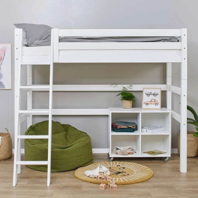 Hoppekids ECO Luxury - Visoka postelja - 90x200 cm. - Kosi stepenik - Bijela