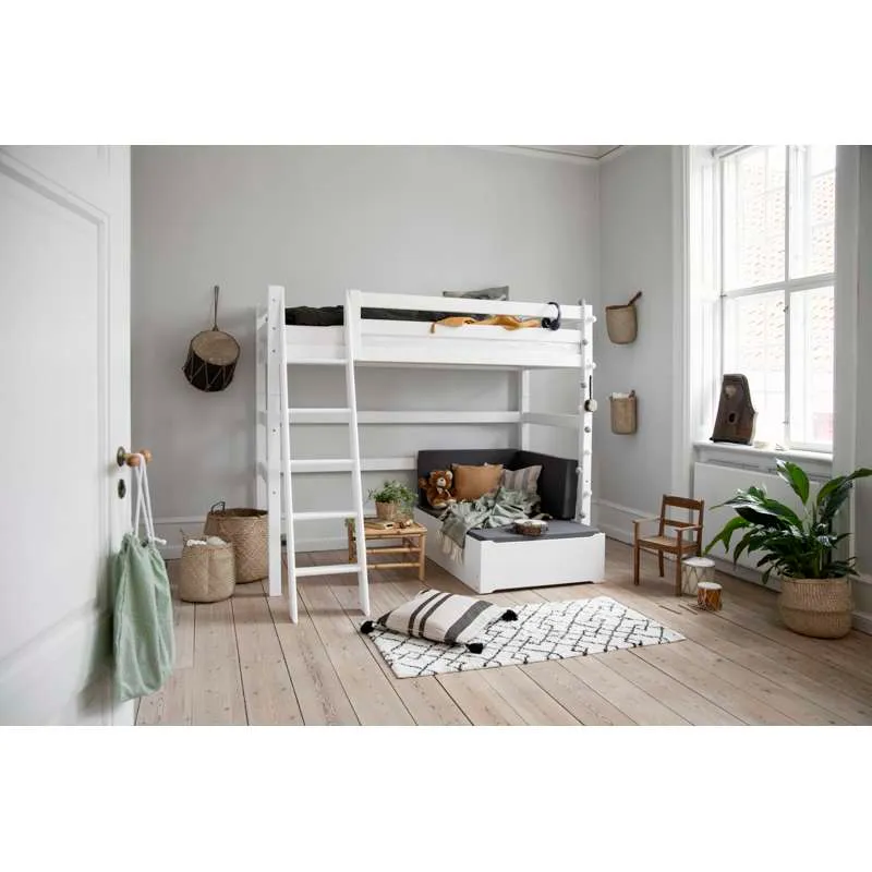 Hoppekids ECO Luxury - Visoka postelja - 90x200 cm. - Kosi stepenik - Bijela