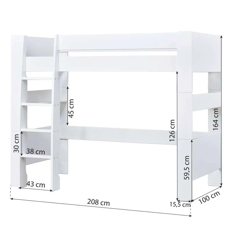 Hoppekids PURE - Visoki krevet - 90x200 cm - Bijela